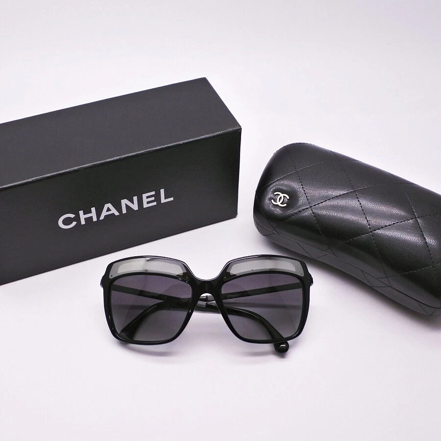 CHANEL 5378-A Square Lens Sunglasses Black Authentic Men Used from