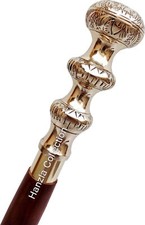 VINTAGE ANTIQUE STYLE VICTORIAN BRASS HEAD HANDLE WOODEN WALKING STICK CANE GIFT