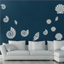 Seashell Wall Decal Beach Wallpaper Ocean Shells Removable Sea Conch Fish, g40