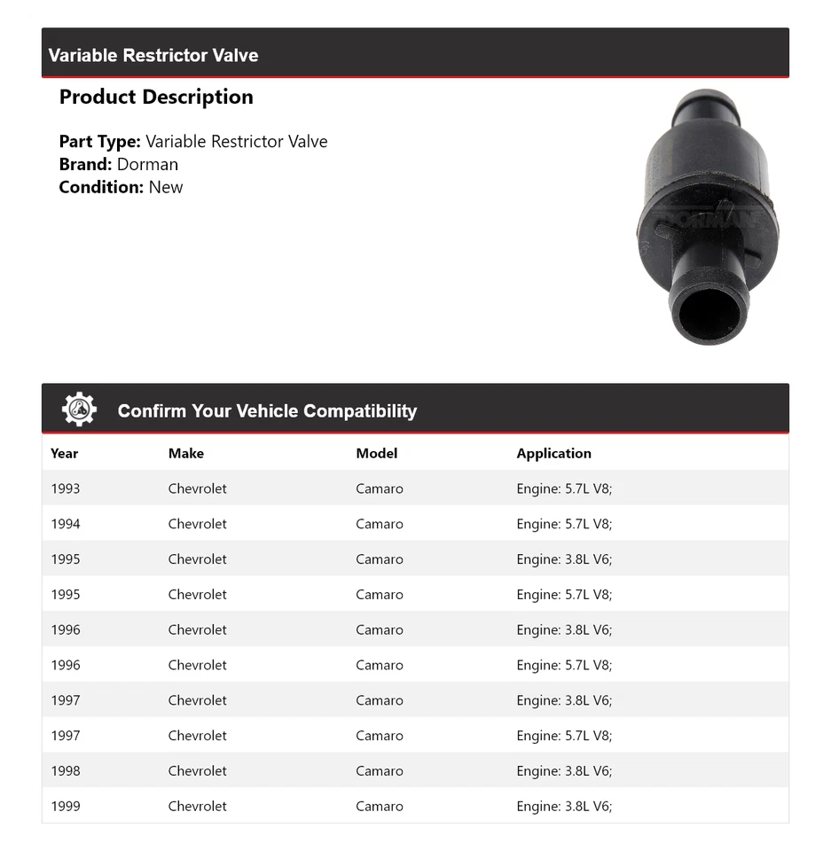 Válvula restritora variável 1994 1995 1996 Chevrolet Camaro Dorman 1993-1999 - Imagem 2 de 4