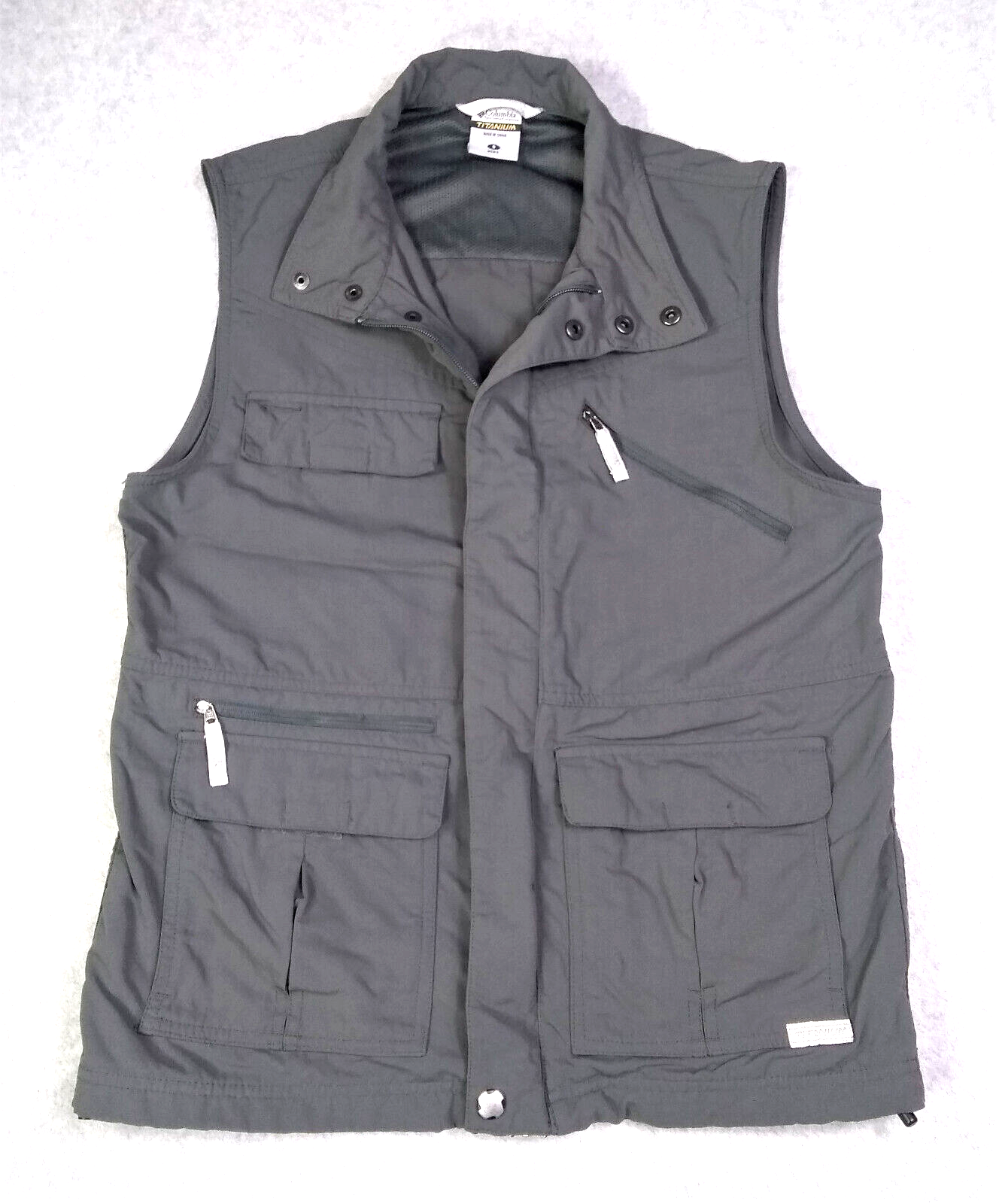 Columbia Titanium Mens Vest Small Gray Full Zip Utility Outdoor Hunting Fishing