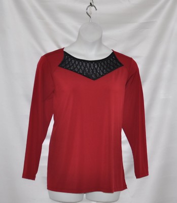 Bob Mackie Jersey Knit Top with Embroidered Mesh Neckline Size S