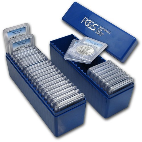 FIVE (5) PCGS COIN SLAB BOXES BLUE EMPTY STORAGE PLASTIC - HOLDS 20 EACH