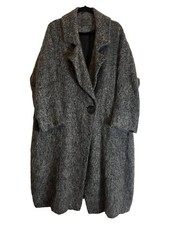 Oska Soft Mohair Virgin Wool Flecked Grey Balloon Oversized Coat - Size 2/12-16