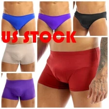 Men's Sexy Bugle Pouch Boxer Briefs Underwear Ice Silk Bikini Swimming Trunks