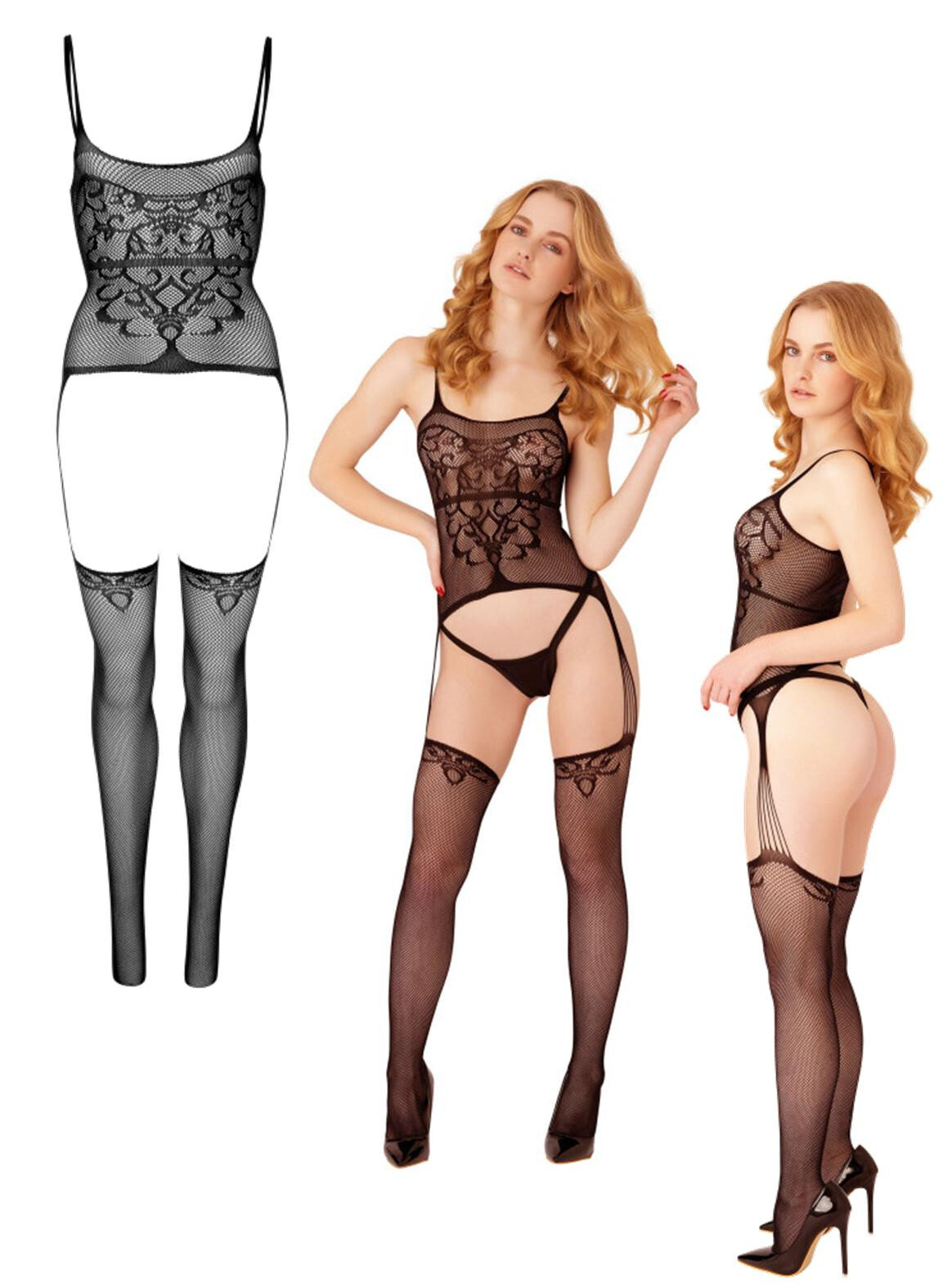 Tutina a rete donna sexy guepiere fishnet bodystocking cavallo aperto lingerie