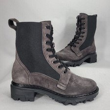 RAG BONE Boots Womens 36.5 Black Gray Shiloh Combat Suede Leather Block Heel