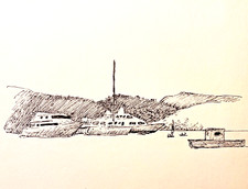 Hayward Cirker 1970s Yacht Basin Ink Drawing
