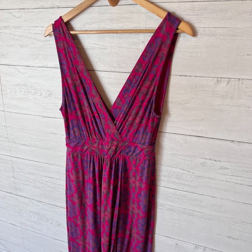 Fresh Produce Dress Size Medium Pink and Purple Floral Midi Stretch Faux Wrap - Picture 4 of 12