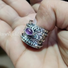 Purple Amethyst Gemstone 925 Sterling Silver Spinner Ring Artisan Work Jewelry