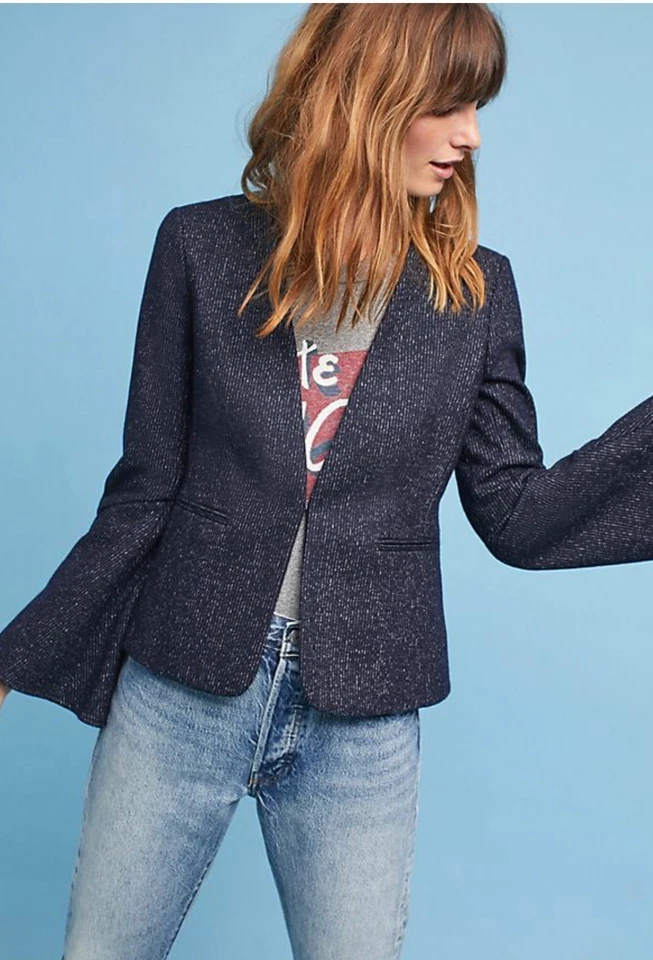 NWT in bag 148$ Anthropologie Pinstriped flounced Blazer size 4-Fast Shipping - Image 2 of 4