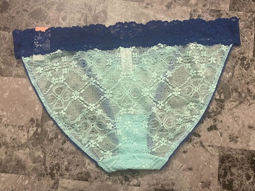 NWT FLIRTITUDE LARGE AQUA BLUE FLORAL LACE MESH BOW RARE BIKINI PANTIES - Picture 3 of 4