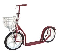 16" AMISH KICK SCOOTER ~ RED Foot Bike w/ Basket & Brakes MADE in the USA