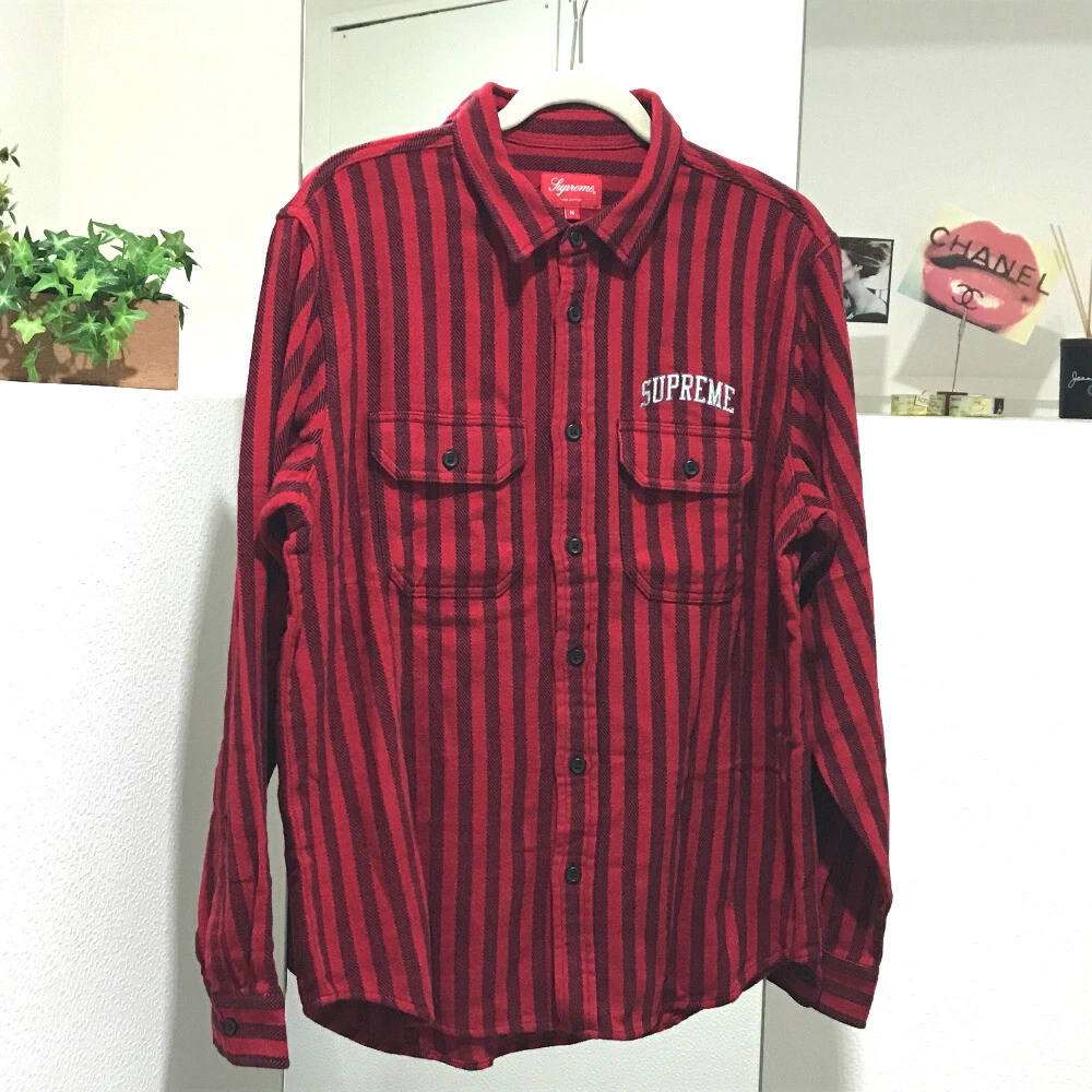UNUSED SUPREME 18FW Stripe Heavyweight Flannel Shirt Red x Black