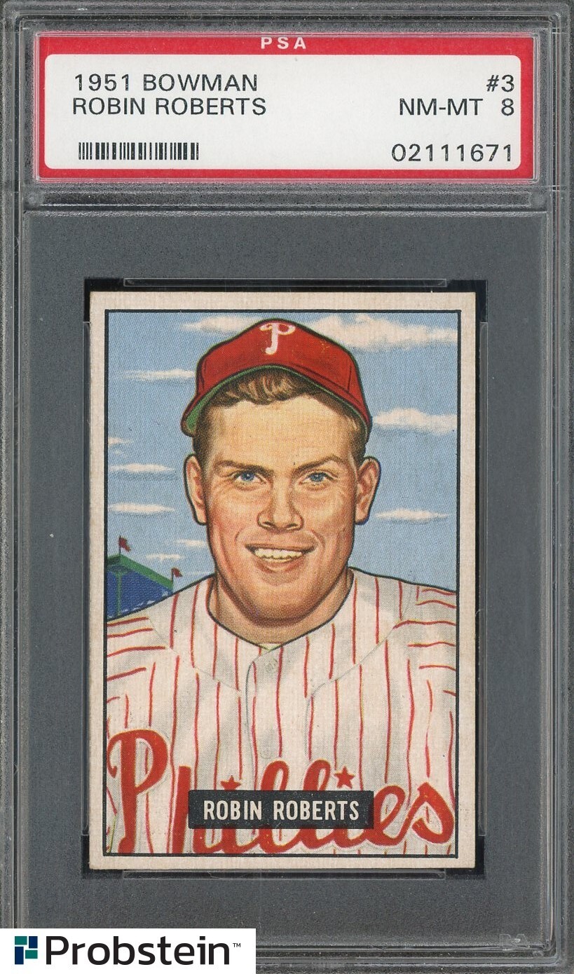 1951 Bowman #3 Robin Roberts Philadelphia Phillies PSA 8 NM-MT