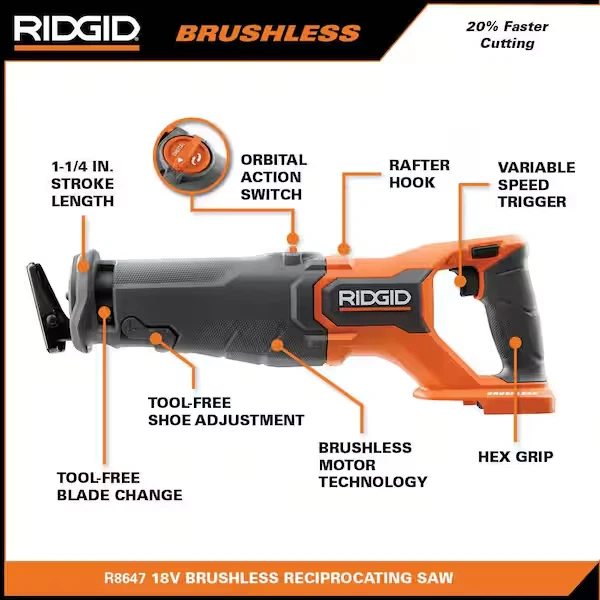 New RIDGID 18V Brushless Cordless Reciprocating Saw R8647B  (Tool Only) - Image 4 of 4