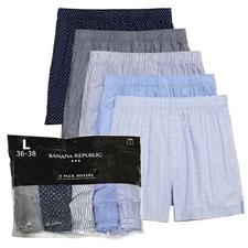 Banana Republic Boxers 5 Pair Men's LARGE Light Blue Preppy Boxer Shorts
