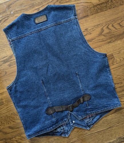 Vintage Wrangler Outerwear Button Up Vest Medium Denim Flannel Lined Western - Picture 2 of 13
