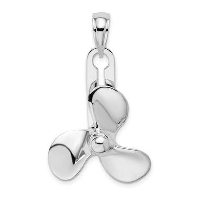 Sterling Silver Rhodium-Plated Polished Moveable 3D Propeller Pendant