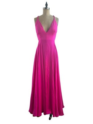 $1395 Milly Silk Pink Sleeveless V-Neck Maxi Dress Open back Lace Up, Size 8