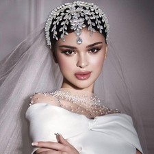 Wedding Headpiece for Bride, Rhinestone Forehead Bridal Headband Silver