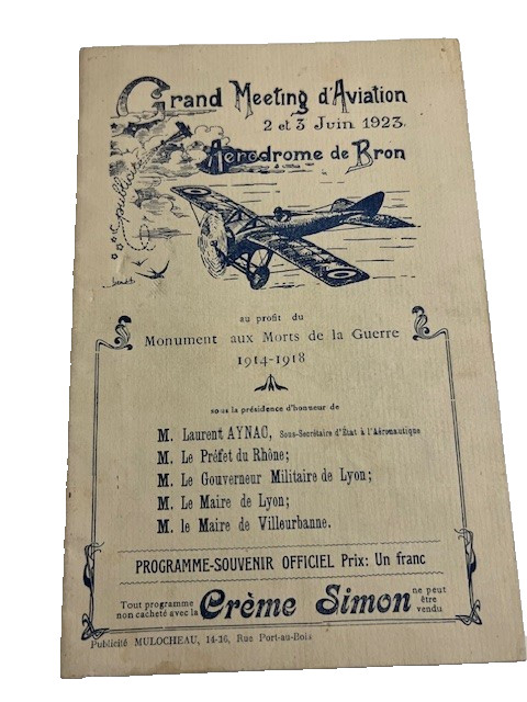 1923 GRAND MEETING D'AVIATION BRON FRANCE OFFICIAL PROGRAM SOUVENIR - #1102