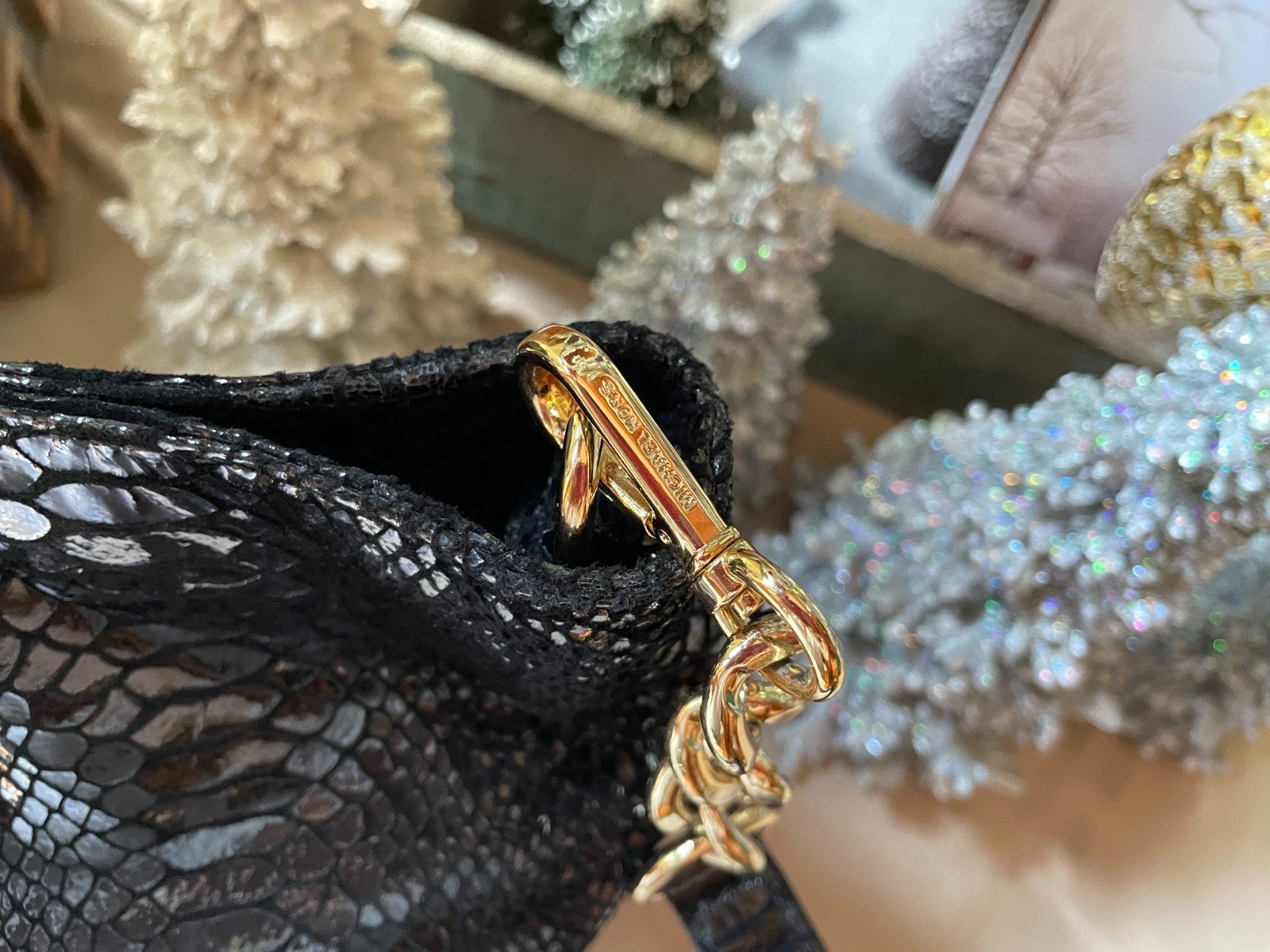 LARGE MICHAEL KORS BLACK LEATHER  PYTHON  CLUTCH/… - image 5