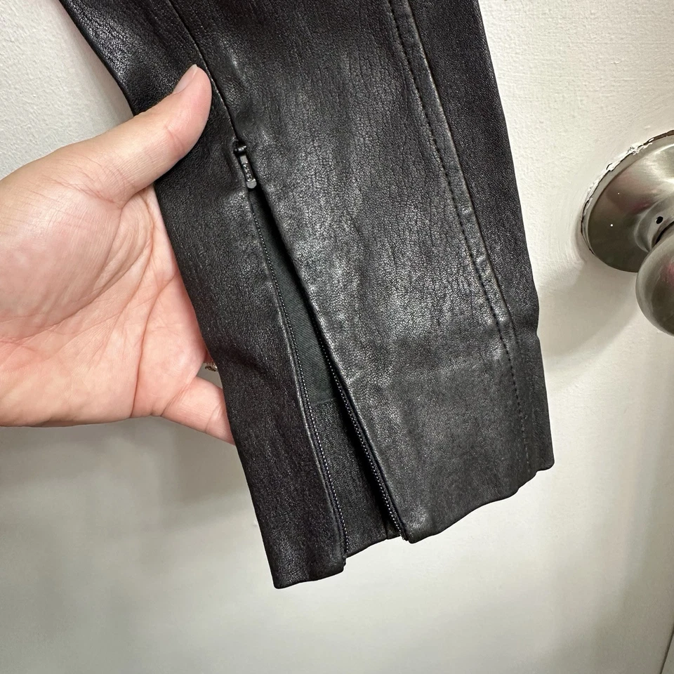 $998 POLO RALPH LAUREN Mujer Pequeño Cordero Cuero Legging Pantalones Negro Cremallera Tobillo Foto 3 de 4