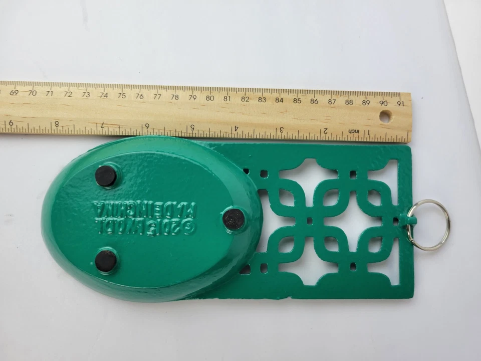 Reposacuchara esmaltada de hierro fundido con patas verde azulado brillante ornamentado Foto 4 de 4