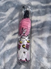 Hello Kitty Sanrio Girls Pink/White Compact Folding Umbrella, Cartoon Print