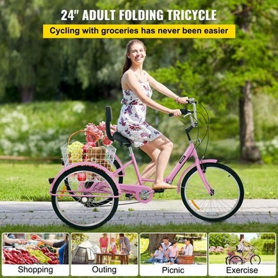26'' 7-Speed Foldable Tricycle & Lightweight Three Wheel Bike for
