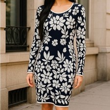 INC International Concepts Knee Length Floral Dress Women SZ Medium Embroidered