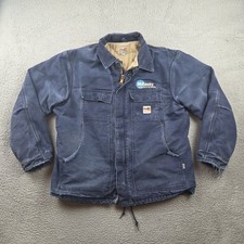 Carhartt Mens Coat XL Blue Flame Resistant Quilted Fade Distressed FRC066-DNY