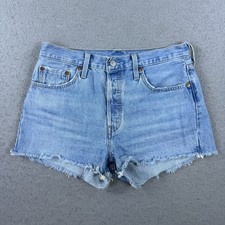 Levis 501 Original Fit High Rise Denim Shorts Blue W29 Luxor Baked Frayed Hem