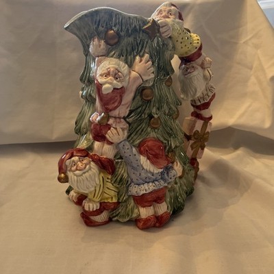 VTG 1989 Fitz & Floyd 2 Quart Pitcher 10'' Old World Christmas Elves Elf Tree