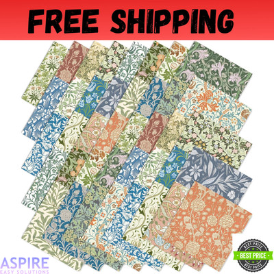 40Pcs William Morris Cotton Fabric Bundles 10 x 10 Inch Retro Multicolor 