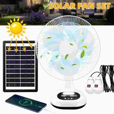 Upgraded Rechargeable Fan With solar panel, USB port, LED light and 2 Free bulbs