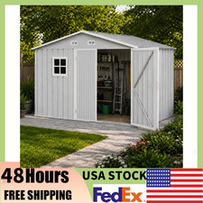8X10 FT Outdoor Metal Storage Shed Garden Heavy Duty Tool Shed w/ Lockable Door