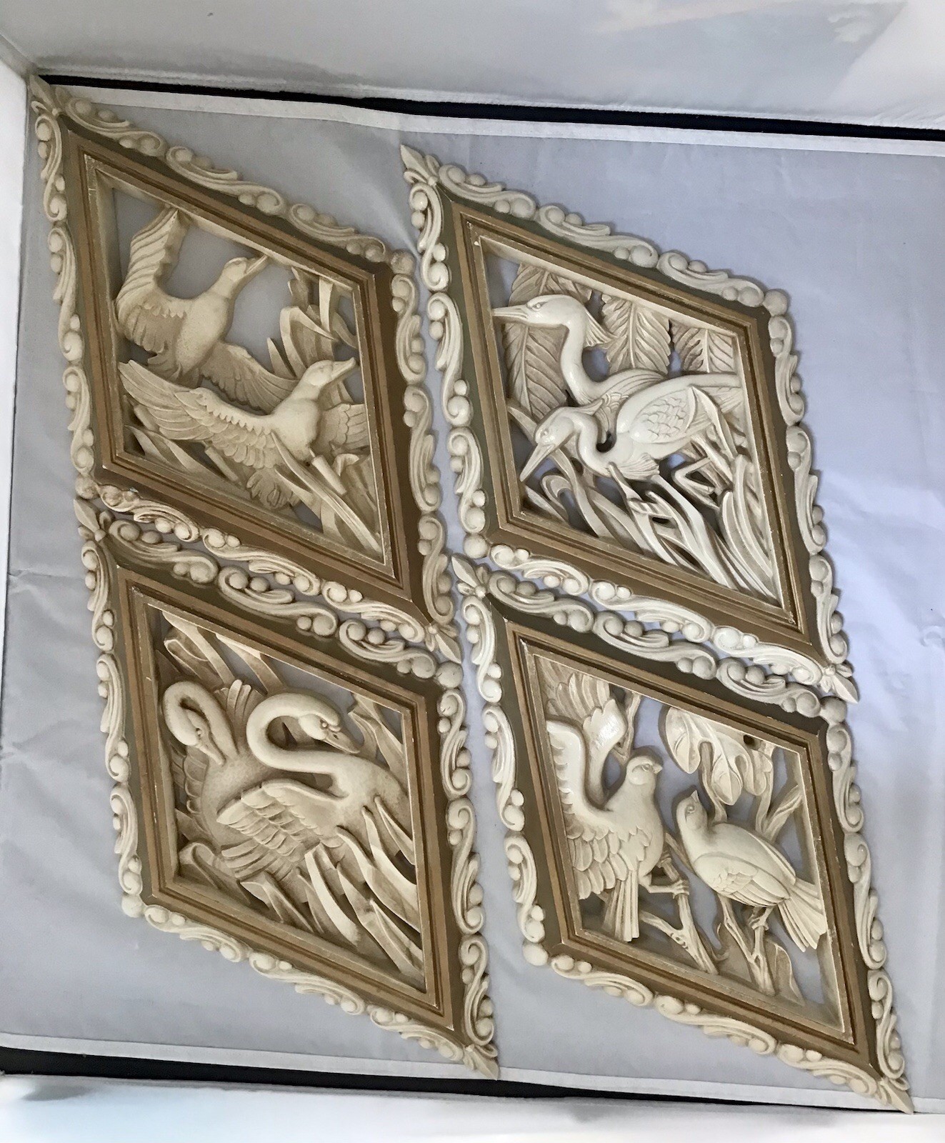 Burwood Bird Wall Hanging Plaque Swan Egret Duck Dove Diamond Homco 1973 Set 521