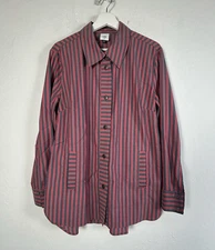 Cabi Regatta Shacket Red Striped Button Up Long Sleeve Shirt Jacket Medium NWOT