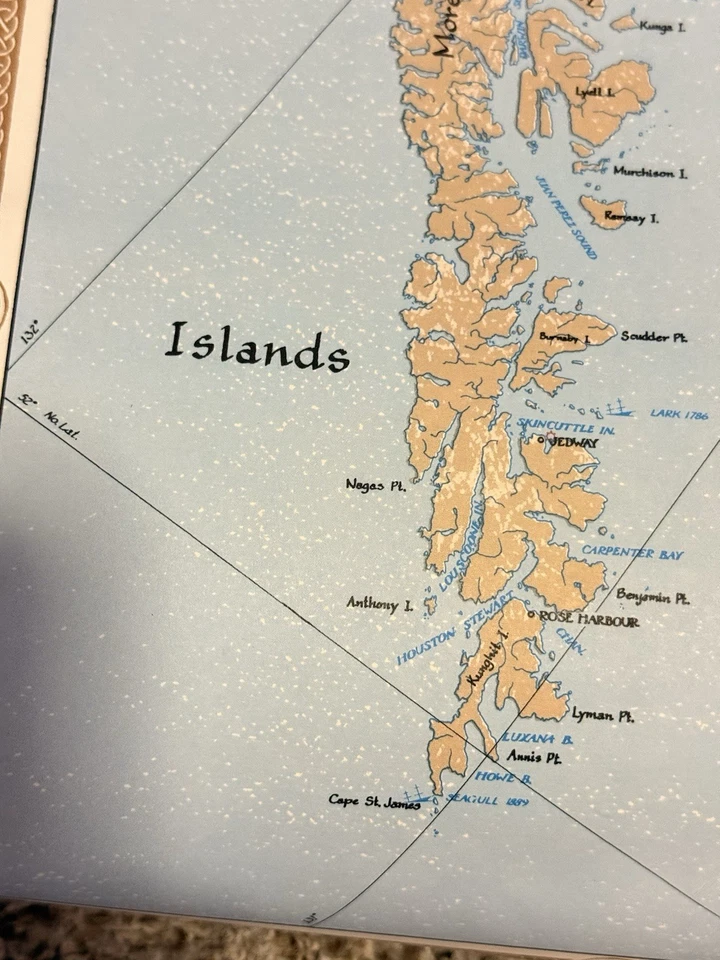 Mapa de pared vintage de la costa noroeste de Alaska BC 59x30 tubo original decoración náutica Foto 3 de 4
