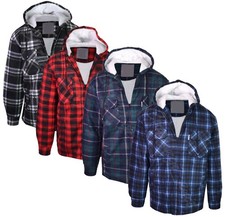 Mens Hooded Sherpa Lined Fleece Padded Shirt Lumberjack Work Jacket M-2XL