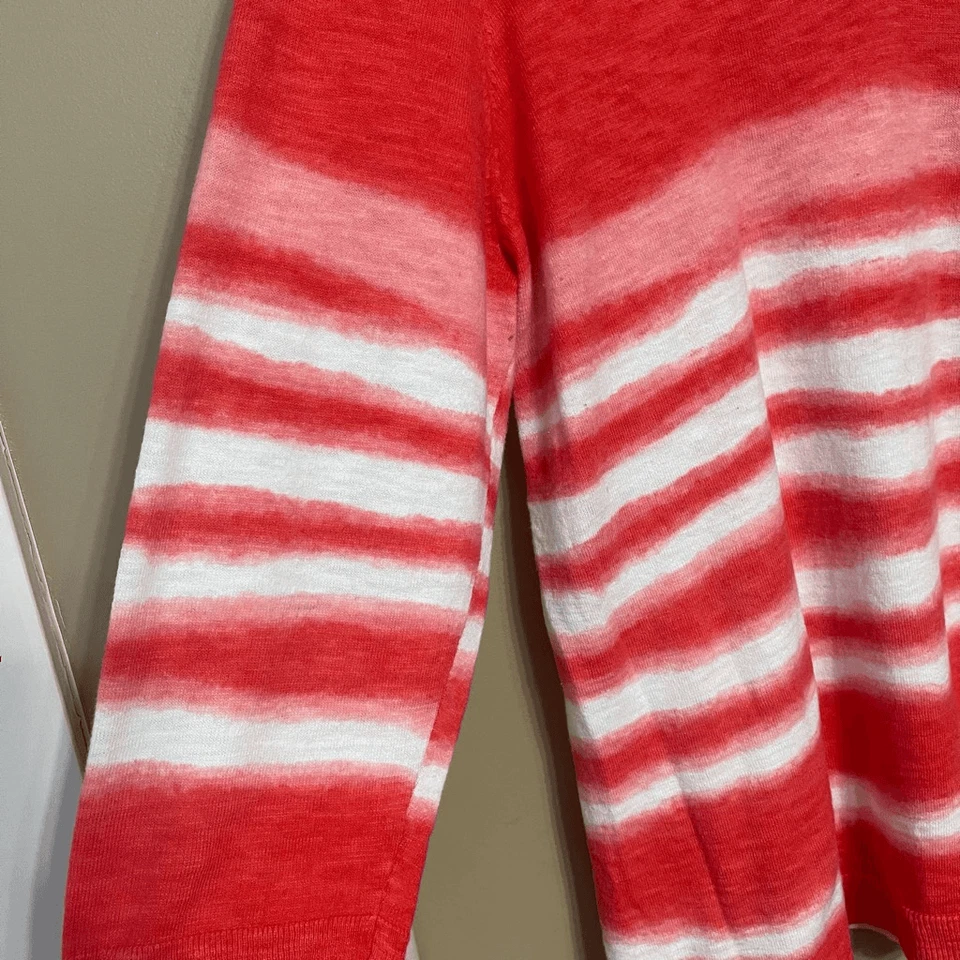 Talbots 女式棉亚麻毛衣领带染料红色白色娇小大号 — 第 4/4 张图片