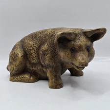 VTG Pig - Resin Ceramic / Wood Look - Farmhouse Rustic Country Cottage Art Deco 