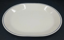 Qty 2 Corelle Blue Lily Oval Serving Platter 12”x 10” Cream Blue Flower & Stripe