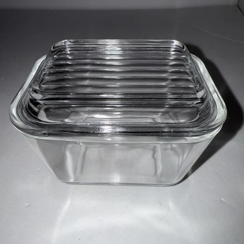 Vintage PYREX 502-B Clear Glass Refrigerator Dish Ribbed Lid 501-C