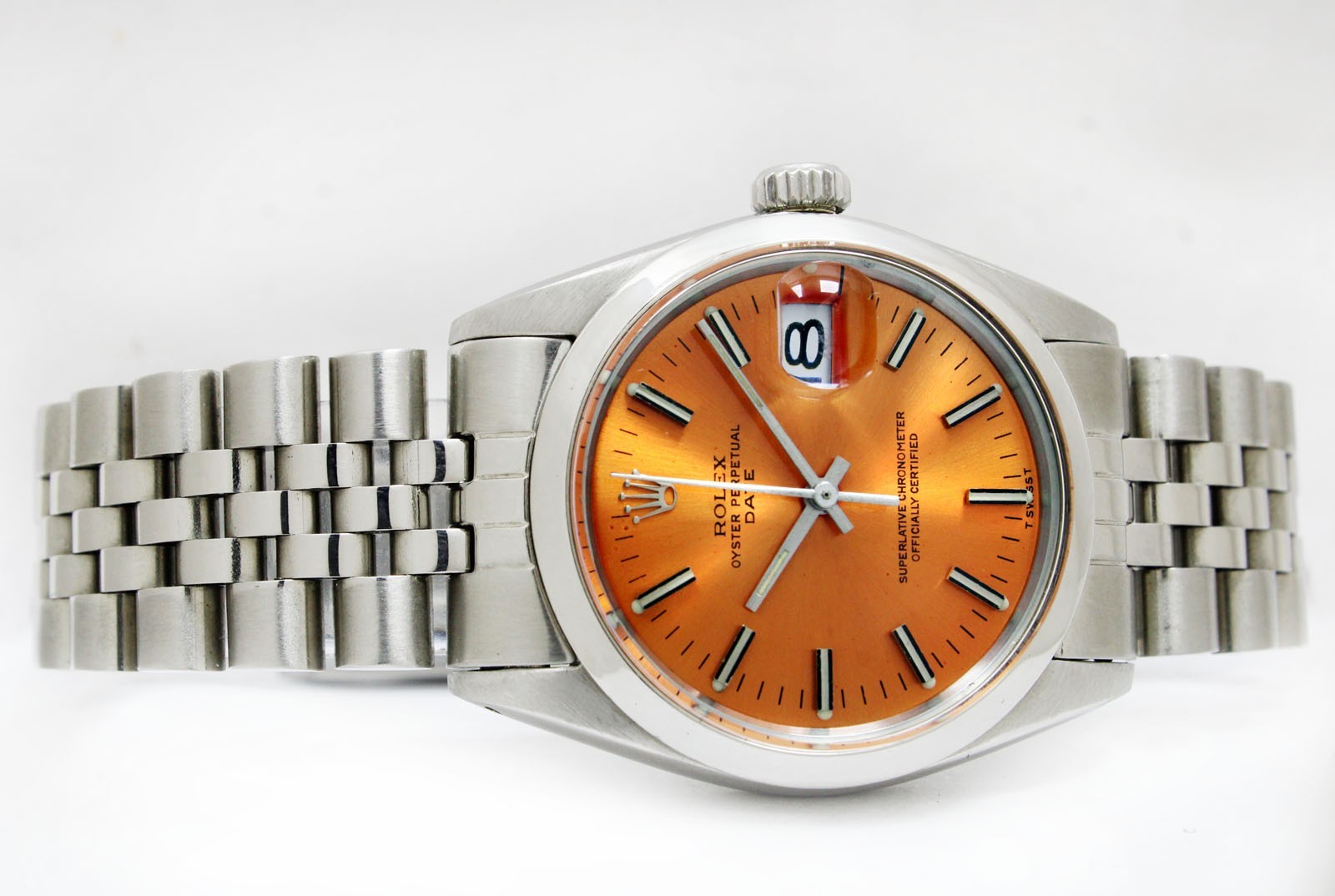 Vintage Rolex Oyster Perpetual Automatic Date Orange Dial 34mm Watch Ref 1500 image 3
