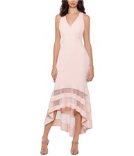 XSCAPE Womens Illusion Stripe Gown Dress, pink, 12