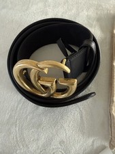 Gucci Men's Black Adjustable Dress Belt Brass GG Buckle Size 38