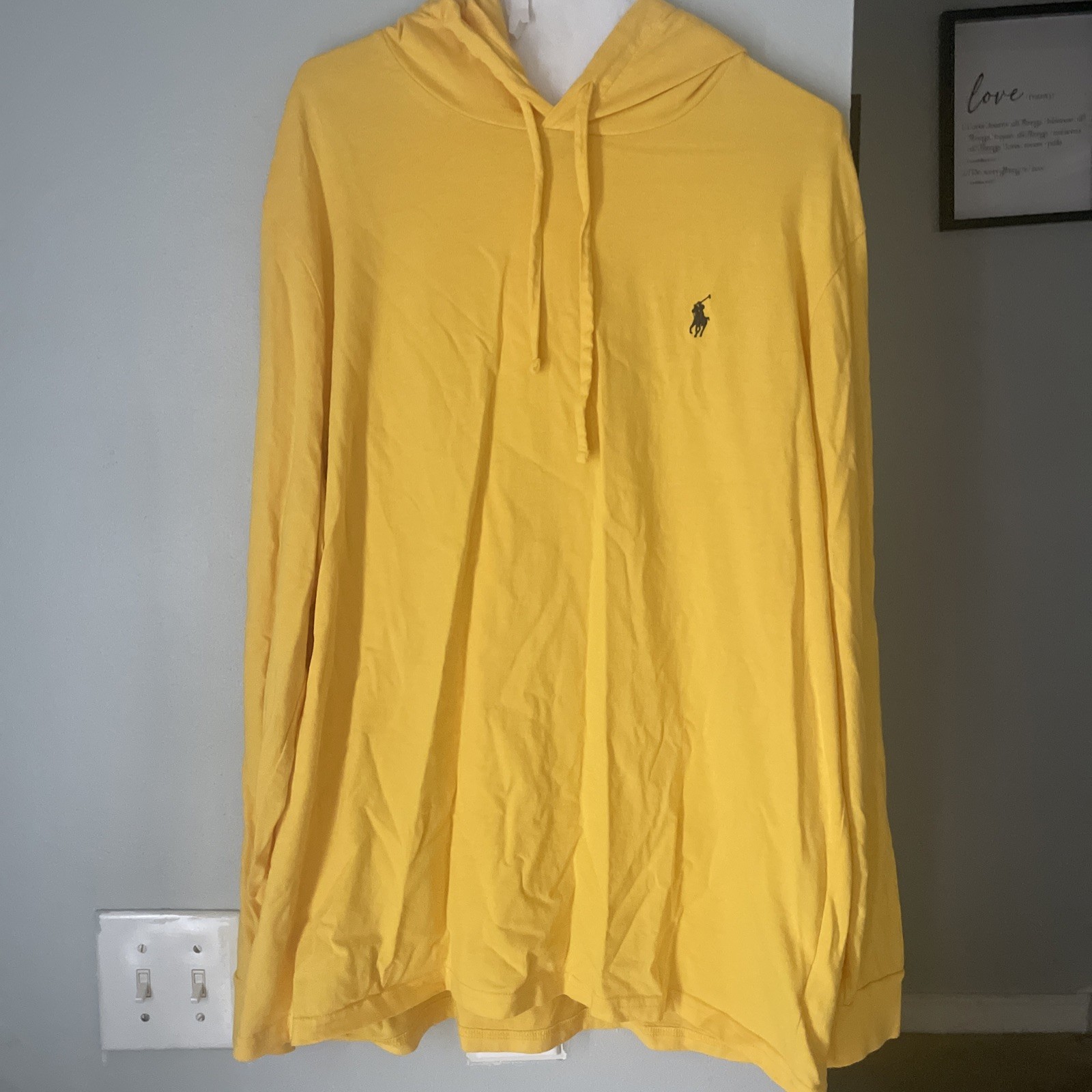 Polo Ralph Lauren Uomo XL Pile Felpa con Cappuccio Pullover Giallo Navy Pony